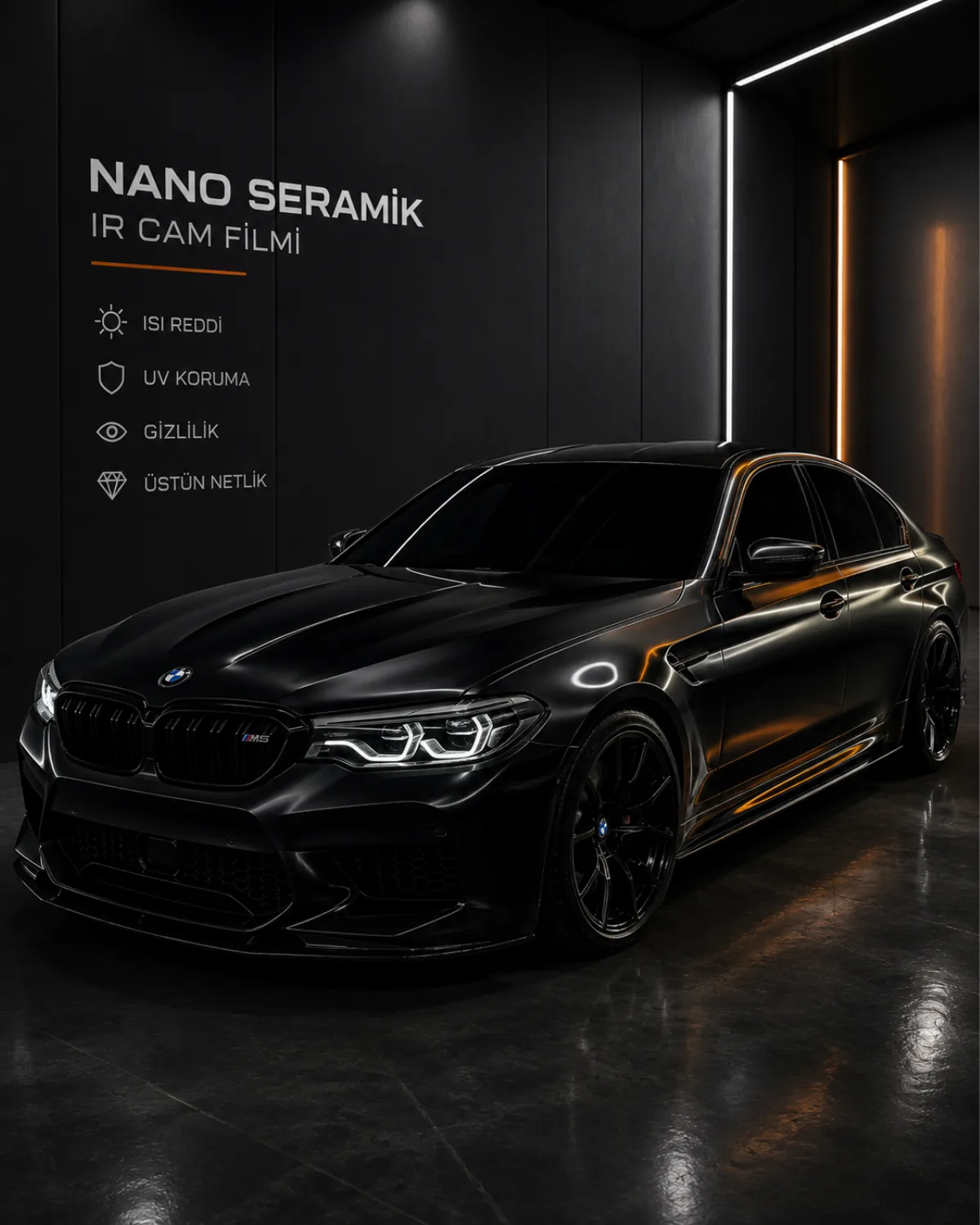 izmir oto cam filmi bmw m5 nano seramik ir koyu ton